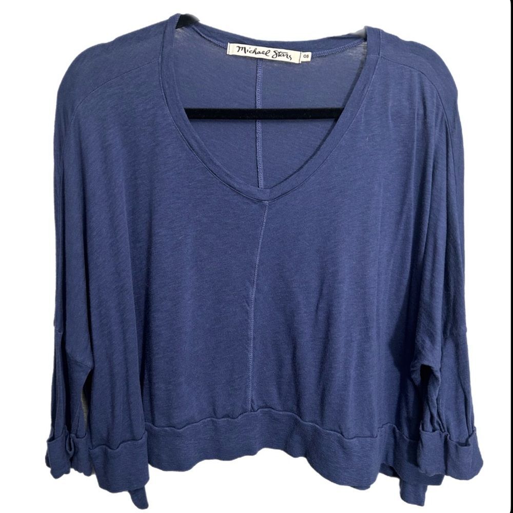 Michael Stars Revolve Women’s One Size Fits All Navy Blue 3/4 Sleeve Crop Top